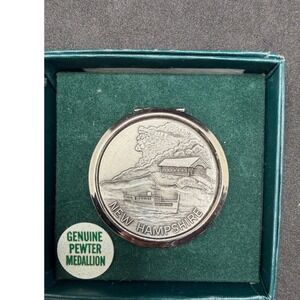 Fort New Hampshire Pill Box Unisex OS Silver Excellent Pewter Medallion Souvenir